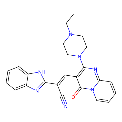 (2E)-2-(1H-benzimidazol-2-yl)-3-[2-(4-ethylpiperazin-1-yl)-4-oxo-4H-pyrido[1,2-a]pyrimidin-3-yl]prop-2-enenitrile structure