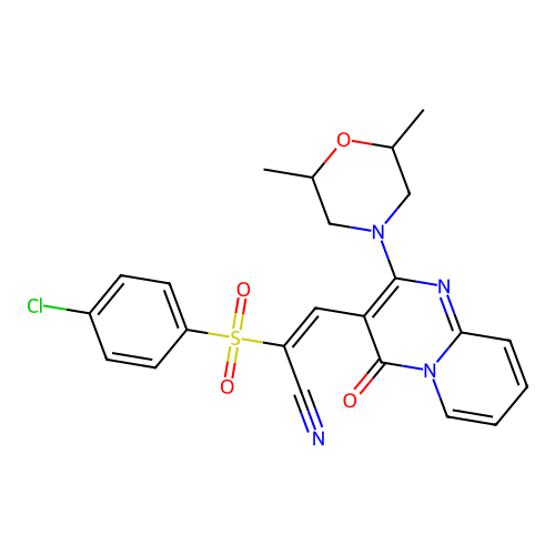 (2E)-2-(4-CHLOROBENZENESULFONYL)-3-[2-(2,6-DIMETHYLMORPHOLIN-4-YL)-4-OXO-4H-PYRIDO[1,2-A]PYRIMIDIN-3-YL]PROP-2-ENENITRILE structure