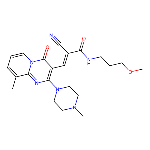 (2E)-2-cyano-N-(3-methoxypropyl)-3-[9-methyl-2-(4-methylpiperazin-1-yl)-4-oxo-4H-pyrido[1,2-a]pyrimidin-3-yl]prop-2-enamide structure