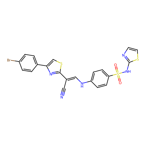 (E)-4-((2-(4-(4-bromophenyl)thiazol-2-yl)-2-cyanovinyl)amino)-N-(thiazol-2-yl)benzenesulfonamide structure