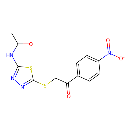 N-[5-[2-(4-nitrophenyl)-2-oxoethyl]sulfanyl-1,3,4-thiadiazol-2-yl]acetamide structure