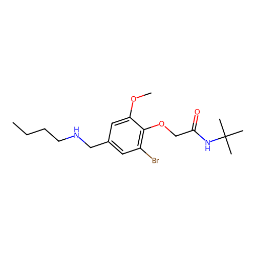 2-[2-bromo-4-(butylaminomethyl)-6-methoxyphenoxy]-N-tert-butylacetamide structure