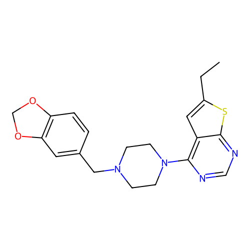 4-[4-(1,3-Benzodioxol-5-ylmethyl)piperazin-1-yl]-6-ethylthieno[2,3-d]pyrimidine structure