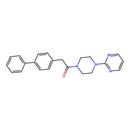 2-([1,1'-Biphenyl]-4-yl)-1-(4-(pyrimidin-2-yl)piperazin-1-yl)ethan-1-one structure