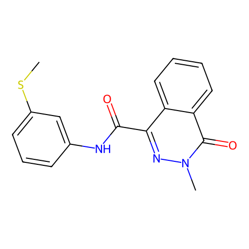 3-methyl-N-[3-(methylsulfanyl)phenyl]-4-oxo-3,4-dihydrophthalazine-1-carboxamide structure