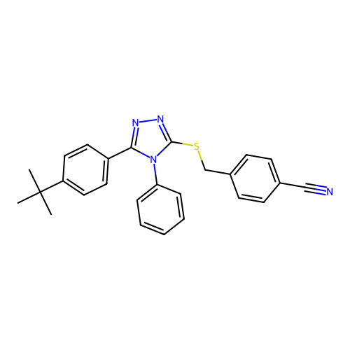 4-({[5-(4-tert-butylphenyl)-4-phenyl-4H-1,2,4-triazol-3-yl]sulfanyl}methyl)benzonitrile structure