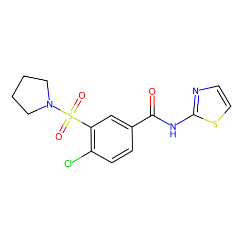 4-chloro-3-pyrrolidin-1-ylsulfonyl-N-(1,3-thiazol-2-yl)benzamide structure