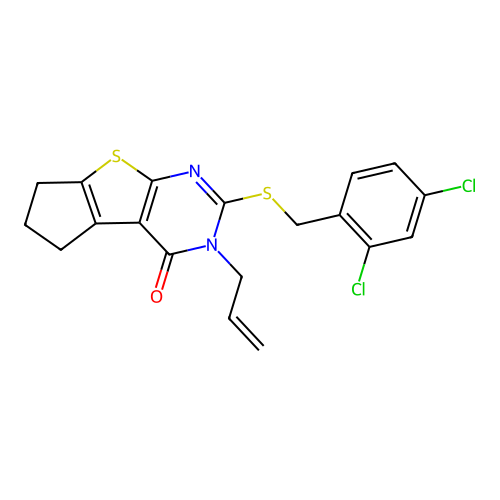 2-[(2,4-dichlorobenzyl)sulfanyl]-3-(prop-2-en-1-yl)-3,5,6,7-tetrahydro-4H-cyclopenta[4,5]thieno[2,3-d]pyrimidin-4-one structure