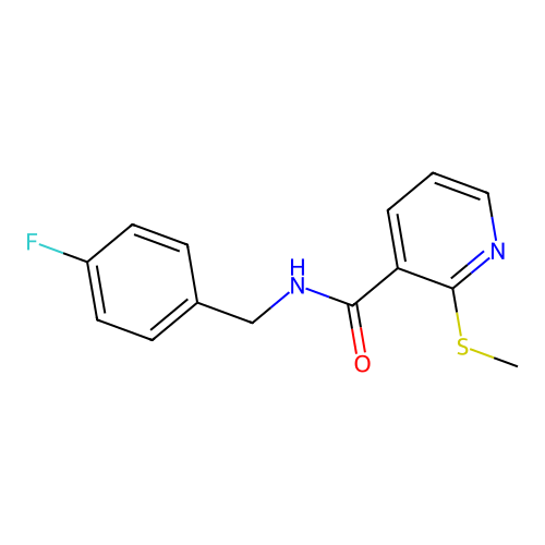 N-[(4-fluorophenyl)methyl]-2-methylsulfanylpyridine-3-carboxamide structure