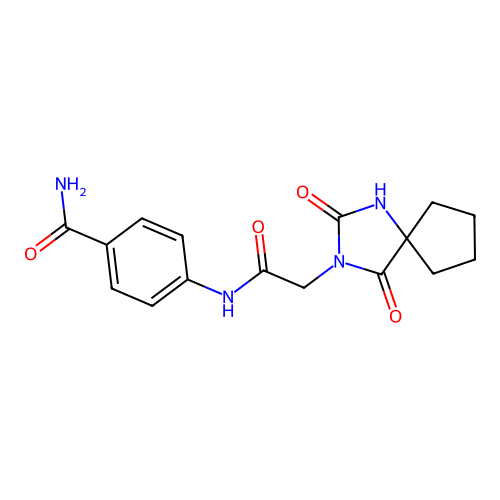 4-(2-(2,4-Dioxo-1,3-diazaspiro[4.4]nonan-3-yl)acetamido)benzamide structure