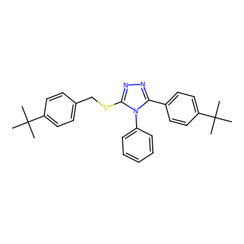 3-((4-(tert-butyl)benzyl)thio)-5-(4-(tert-butyl)phenyl)-4-phenyl-4H-1,2,4-triazole structure