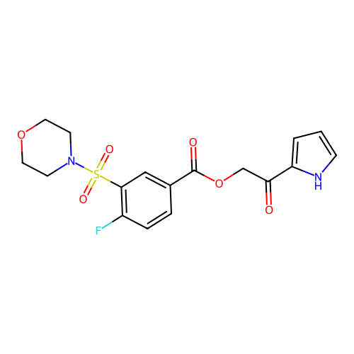 [2-oxo-2-(1H-pyrrol-2-yl)ethyl] 4-fluoro-3-morpholin-4-ylsulfonylbenzoate structure