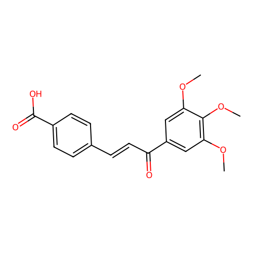 (E)-4-(3-oxo-3-(3,4,5-trimethoxyphenyl)prop-1-en-1-yl)benzoic acid structure