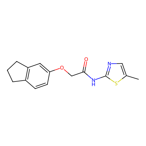 2-(2,3-dihydro-1H-inden-5-yloxy)-N-(5-methyl-1,3-thiazol-2-yl)acetamide structure