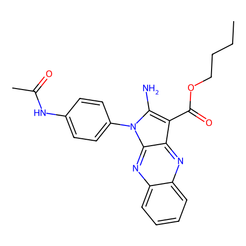 butyl 1-(4-acetamidophenyl)-2-aminopyrrolo[3,2-b]quinoxaline-3-carboxylate structure