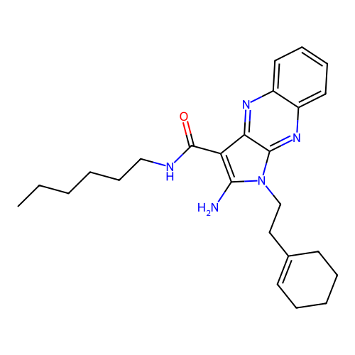 2-amino-1-[2-(cyclohexen-1-yl)ethyl]-N-hexylpyrrolo[3,2-b]quinoxaline-3-carboxamide structure