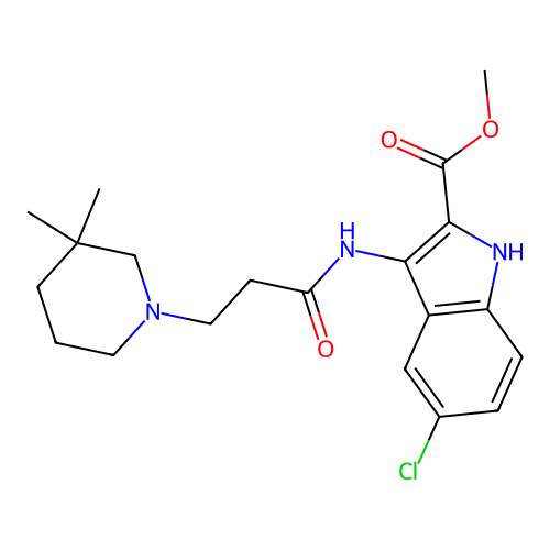 methyl 5-chloro-3-(3-(3,3-dimethylpiperidin-1-yl)propanamido)-1H-indole-2-carboxylate structure