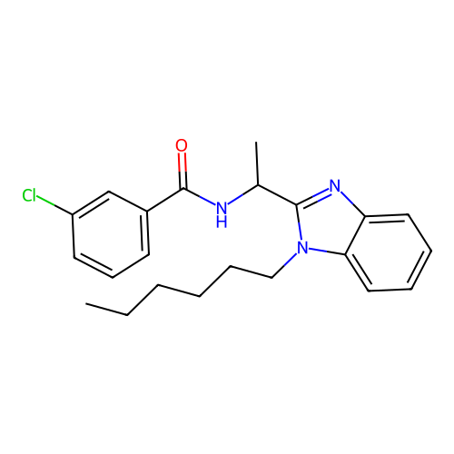 3-chloro-N-[1-(1-hexyl-1H-benzimidazol-2-yl)ethyl]benzamide structure