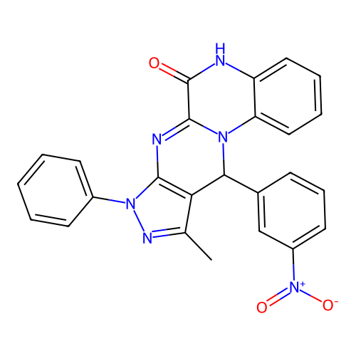 10-methyl-11-(3-nitrophenyl)-8-phenyl-8,11-dihydropyrazolo[3',4':4,5]pyrimido[1,2-a]quinoxalin-6-ol structure