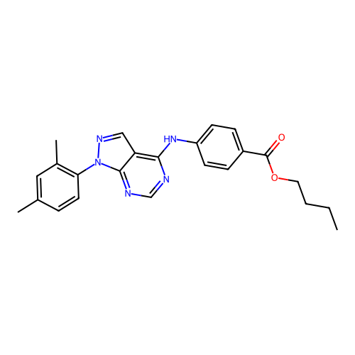 butyl 4-{[1-(2,4-dimethylphenyl)-1H-pyrazolo[3,4-d]pyrimidin-4-yl]amino}benzoate structure