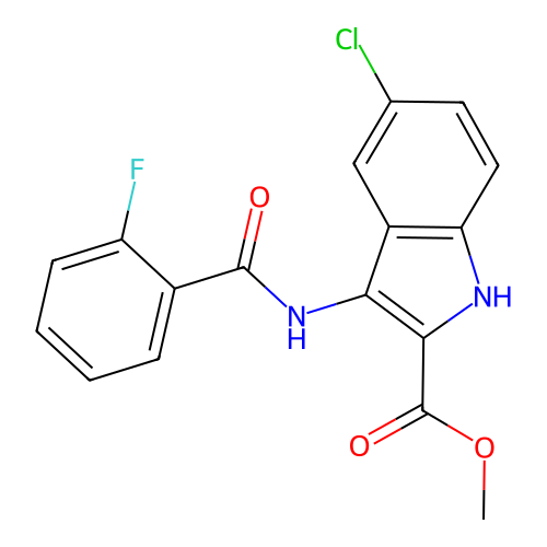 methyl 5-chloro-3-{[(2-fluorophenyl)carbonyl]amino}-1H-indole-2-carboxylate structure