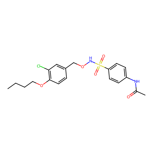 N-(4-{[(4-butoxy-3-chlorobenzyl)oxy]sulfamoyl}phenyl)acetamide structure