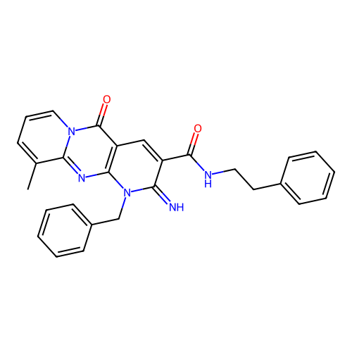 [2-imino-10-methyl-5-oxo-1-benzyl(1,6-dihydropyridino[2,3-d]pyridino[1,2-a]pyr imidin-3-yl)]-N-(2-phenylethyl)carboxamide structure