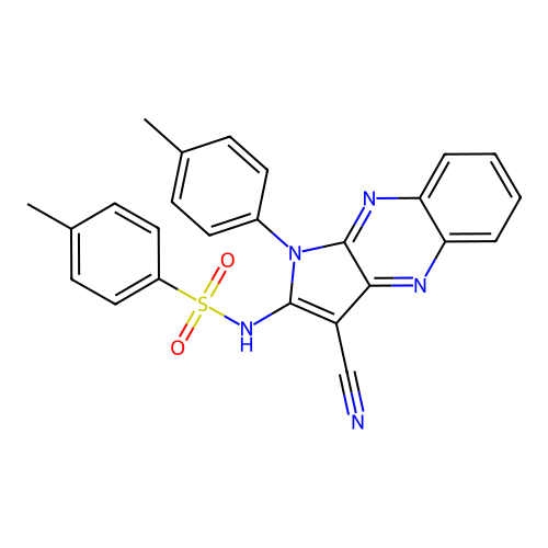 N-(3-cyano-1-(p-tolyl)-1H-pyrrolo[2,3-b]quinoxalin-2-yl)-4-methylbenzenesulfonamide structure