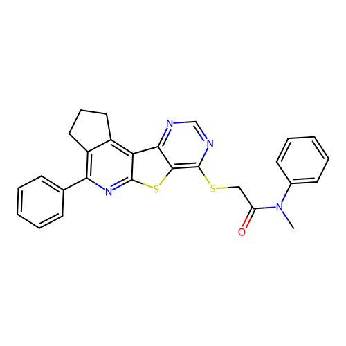 N-methyl-N-phenyl-2-((4-phenyl-2,3-dihydro-1H-cyclopenta[4',5']pyrido[3',2':4,5]thieno[3,2-d]pyrimidin-7-yl)thio)acetamide structure