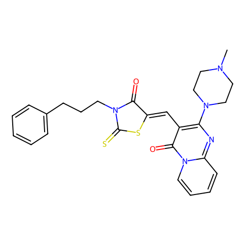 2-(4-methylpiperazin-1-yl)-3-{(Z)-[4-oxo-3-(3-phenylpropyl)-2-thioxo-1,3-thiazolidin-5-ylidene]methyl}-4H-pyrido[1,2-a]pyrimidin-4-one structure