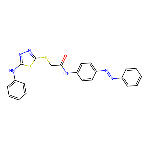 2-[(5-anilino-1,3,4-thiadiazol-2-yl)sulfanyl]-N-(4-phenyldiazenylphenyl)acetamide structure