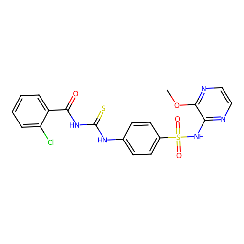 2-chloro-N-({4-[(3-methoxypyrazin-2-yl)sulfamoyl]phenyl}carbamothioyl)benzamide structure