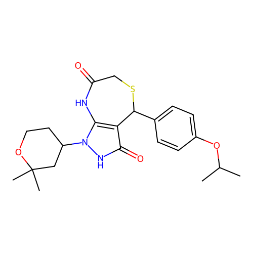 1-(2,2-DIMETHYLOXAN-4-YL)-3-HYDROXY-4-[4-(PROPAN-2-YLOXY)PHENYL]-1H,4H,6H,7H,8H-PYRAZOLO[3,4-E][1,4]THIAZEPIN-7-ONE structure
