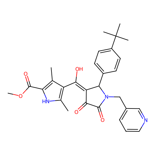 methyl 4-(2-(4-(tert-butyl)phenyl)-4-hydroxy-5-oxo-1-(pyridin-3-ylmethyl)-2,5-dihydro-1H-pyrrole-3-carbonyl)-3,5-dimethyl-1H-pyrrole-2-carboxylate structure