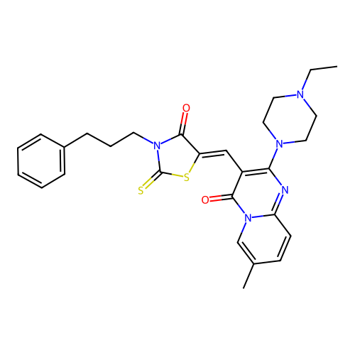 2-(4-ethylpiperazin-1-yl)-7-methyl-3-{(Z)-[4-oxo-3-(3-phenylpropyl)-2-thioxo-1,3-thiazolidin-5-ylidene]methyl}-4H-pyrido[1,2-a]pyrimidin-4-one structure