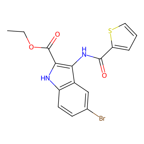 ethyl 5-bromo-3-[(thiophen-2-ylcarbonyl)amino]-1H-indole-2-carboxylate structure
