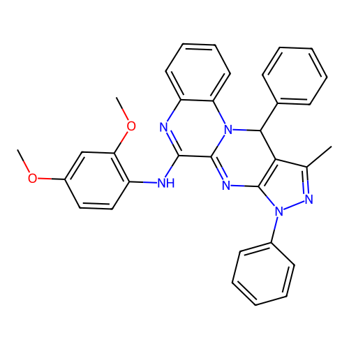 N-(2,4-dimethoxyphenyl)-10-methyl-8,11-diphenyl-8,11-dihydropyrazolo[3',4':4,5]pyrimido[1,2-a]quinoxalin-6-amine structure