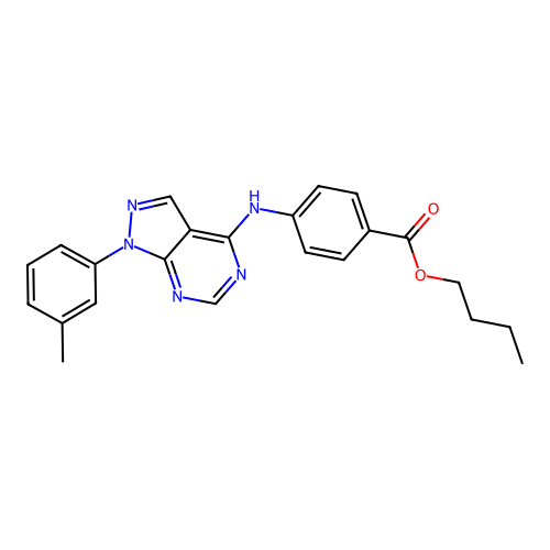 butyl 4-{[1-(3-methylphenyl)-1H-pyrazolo[3,4-d]pyrimidin-4-yl]amino}benzoate structure