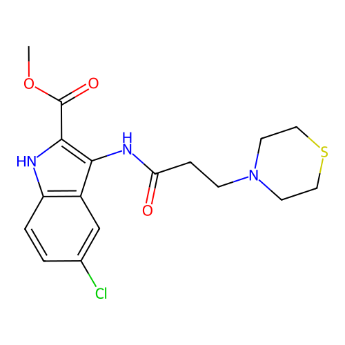 Methyl 5-chloro-3-(3-thiomorpholin-4-ylpropanoylamino)-1H-indole-2-carboxylate structure