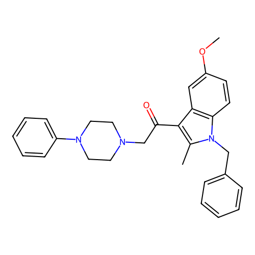 1-(1-benzyl-5-methoxy-2-methyl-1H-indol-3-yl)-2-(4-phenylpiperazin-1-yl)ethanone structure
