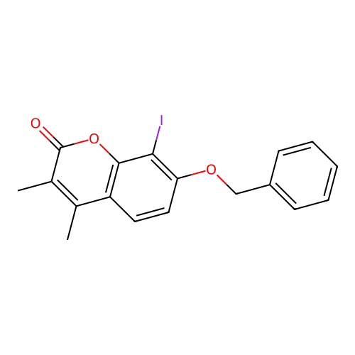 7-(benzyloxy)-8-iodo-3,4-dimethyl-2H-chromen-2-one structure
