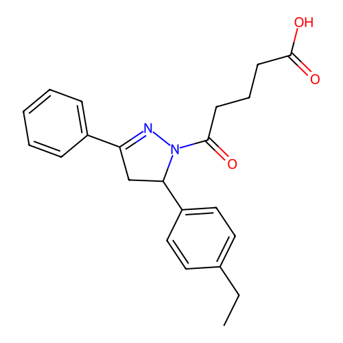 5-[5-(4-ethylphenyl)-3-phenyl-4,5-dihydro-1H-pyrazol-1-yl]-5-oxopentanoic acid structure