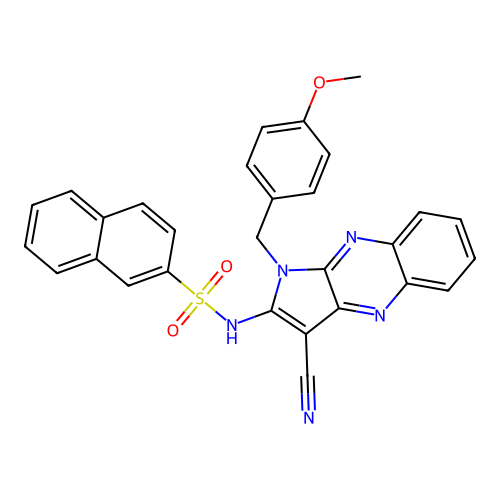 N-(3-cyano-1-(4-methoxybenzyl)-1H-pyrrolo[2,3-b]quinoxalin-2-yl)naphthalene-2-sulfonamide structure