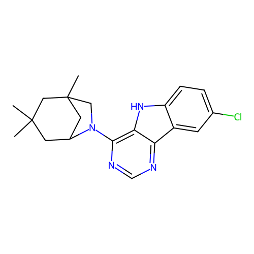 8-chloro-4-(1,3,3-trimethyl-6-azabicyclo[3.2.1]oct-6-yl)-5H-pyrimido[5,4-b]indole structure