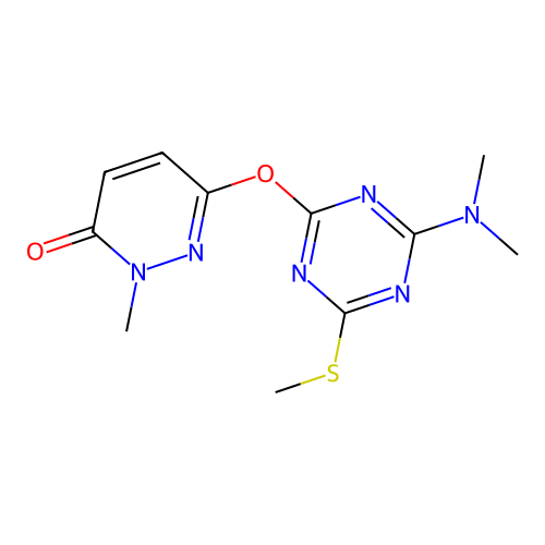 6-((4-(dimethylamino)-6-(methylthio)-1,3,5-triazin-2-yl)oxy)-2-methylpyridazin-3(2H)-one structure