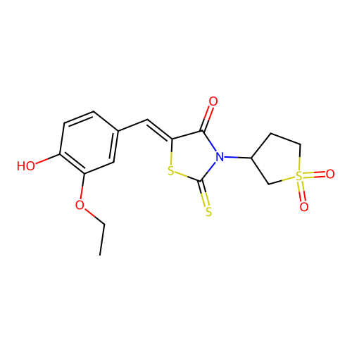 (Z)-3-(1,1-dioxidotetrahydrothiophen-3-yl)-5-(3-ethoxy-4-hydroxybenzylidene)-2-thioxothiazolidin-4-one structure