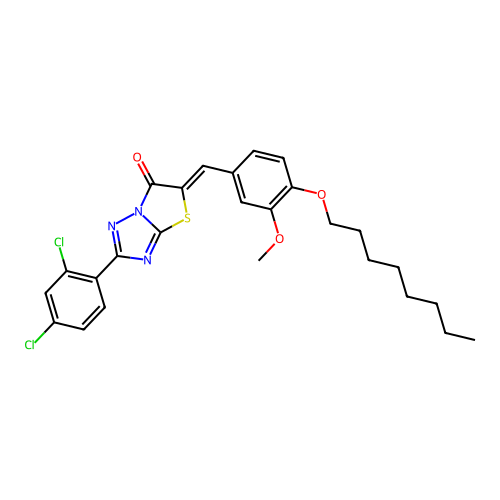 (Z)-2-(2,4-dichlorophenyl)-5-(3-methoxy-4-(octyloxy)benzylidene)thiazolo[3,2-b][1,2,4]triazol-6(5H)-one structure