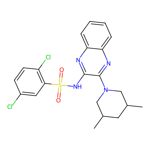 2,5-dichloro-N-[3-(3,5-dimethylpiperidin-1-yl)quinoxalin-2-yl]benzenesulfonamide structure