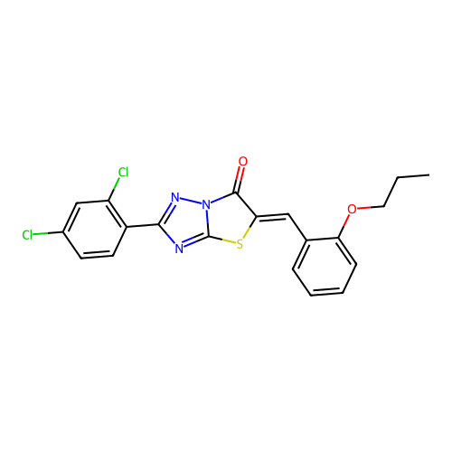 (5Z)-2-(2,4-dichlorophenyl)-5-(2-propoxybenzylidene)[1,3]thiazolo[3,2-b][1,2,4]triazol-6(5H)-one structure