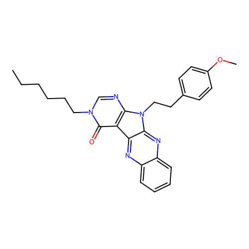 3-hexyl-11-(4-methoxyphenethyl)-3H-pyrimido[5',4':4,5]pyrrolo[2,3-b]quinoxalin-4(11H)-one structure